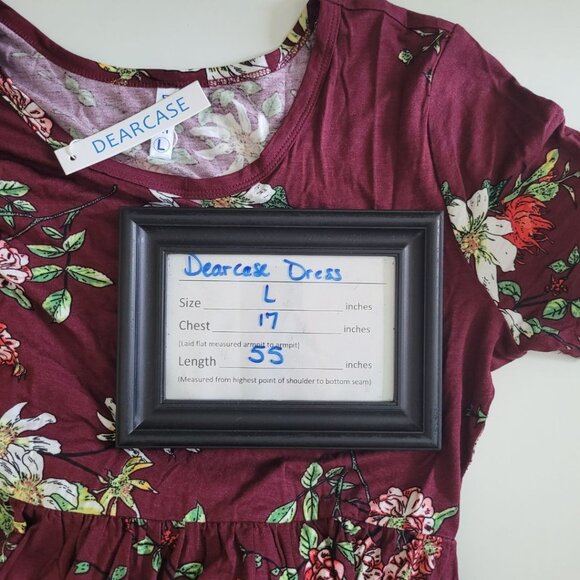 Dearcase Long Floral Dress Pockets Red Maroon Flowers Womens Large Floor Length - Picture 10 of 11